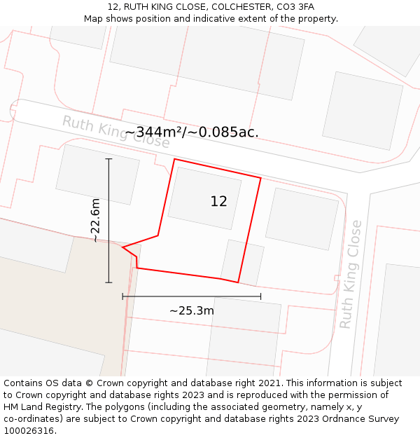 12, RUTH KING CLOSE, COLCHESTER, CO3 3FA: Plot and title map