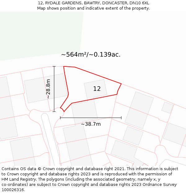 12, RYDALE GARDENS, BAWTRY, DONCASTER, DN10 6XL: Plot and title map