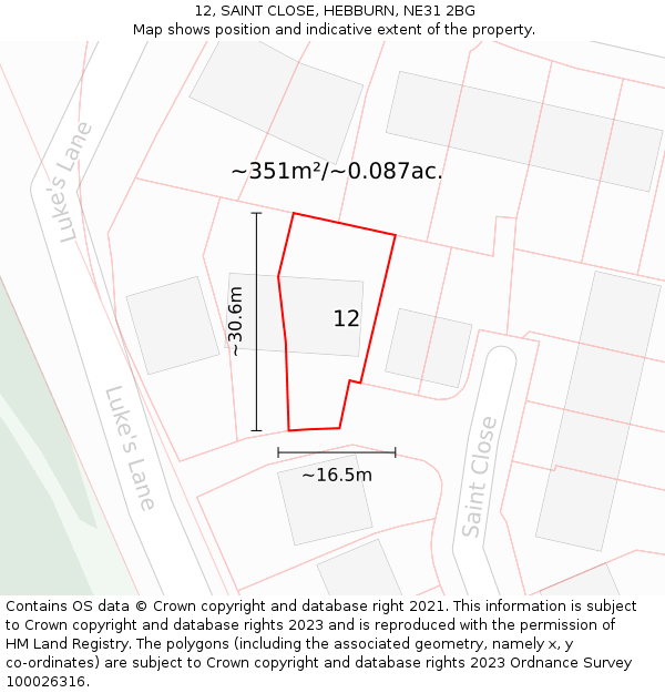 12, SAINT CLOSE, HEBBURN, NE31 2BG: Plot and title map