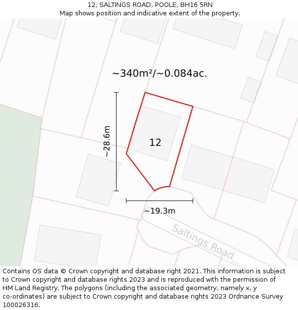 12, SALTINGS ROAD, POOLE, BH16 5RN: Plot and title map