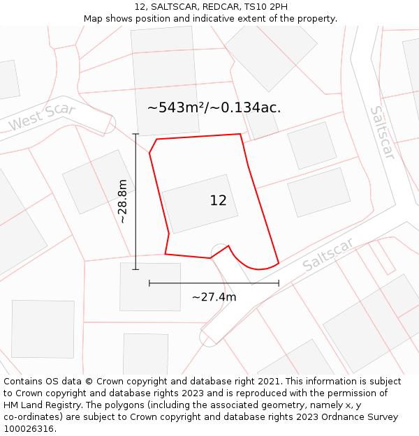 12, SALTSCAR, REDCAR, TS10 2PH: Plot and title map