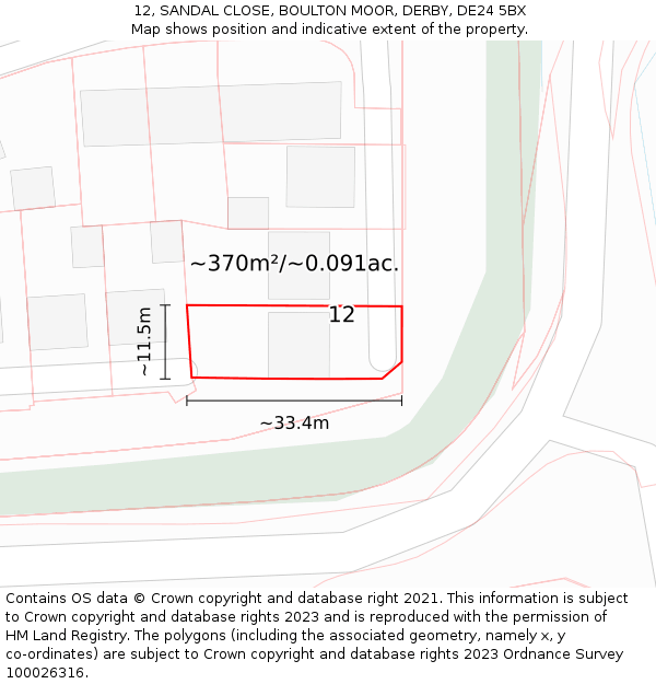 12, SANDAL CLOSE, BOULTON MOOR, DERBY, DE24 5BX: Plot and title map