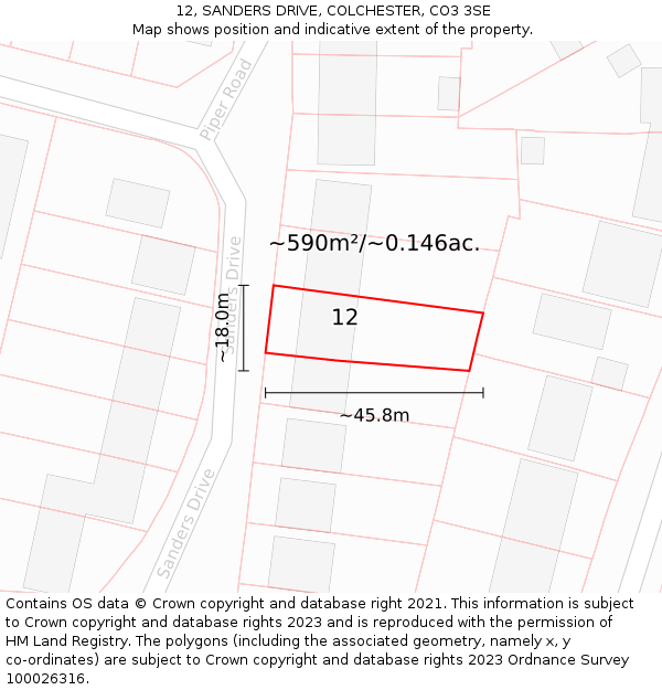 12, SANDERS DRIVE, COLCHESTER, CO3 3SE: Plot and title map