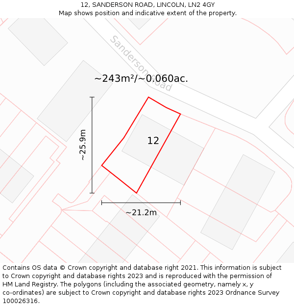 12, SANDERSON ROAD, LINCOLN, LN2 4GY: Plot and title map