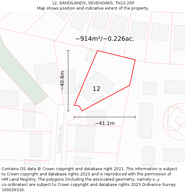 12, SANDILANDS, SEVENOAKS, TN13 2SP: Plot and title map