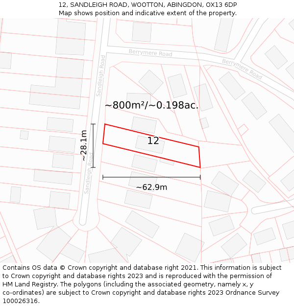 12, SANDLEIGH ROAD, WOOTTON, ABINGDON, OX13 6DP: Plot and title map