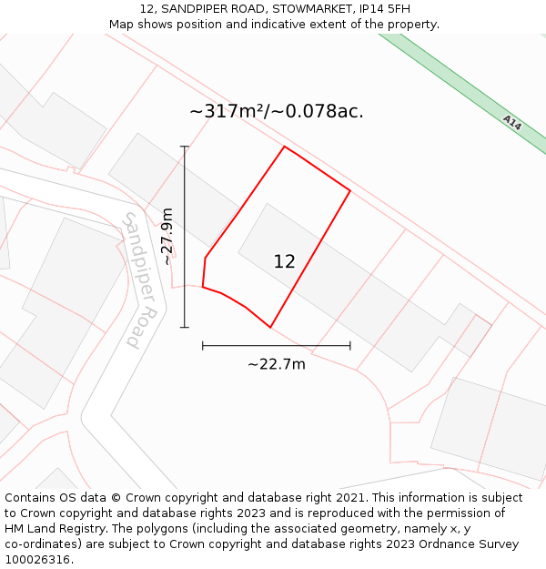 12, SANDPIPER ROAD, STOWMARKET, IP14 5FH: Plot and title map