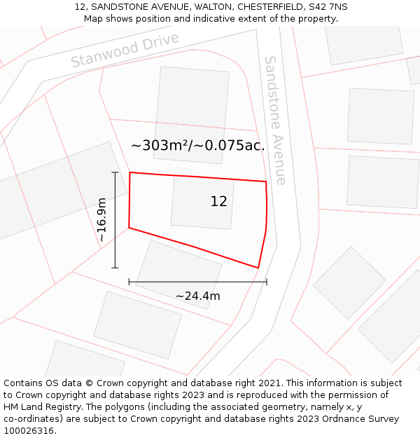 12, SANDSTONE AVENUE, WALTON, CHESTERFIELD, S42 7NS: Plot and title map