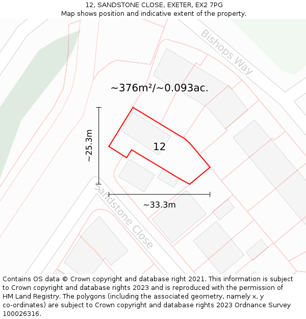 12, SANDSTONE CLOSE, EXETER, EX2 7PG: Plot and title map