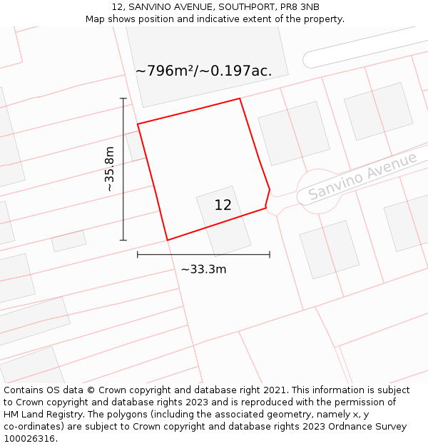 12, SANVINO AVENUE, SOUTHPORT, PR8 3NB: Plot and title map