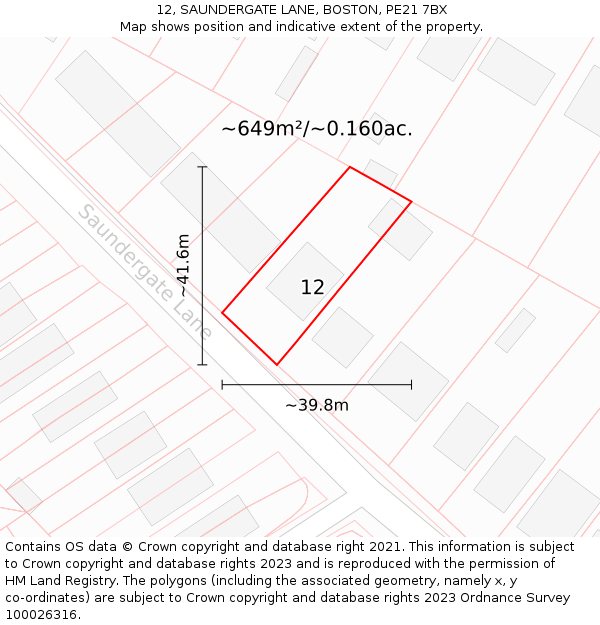 12, SAUNDERGATE LANE, BOSTON, PE21 7BX: Plot and title map