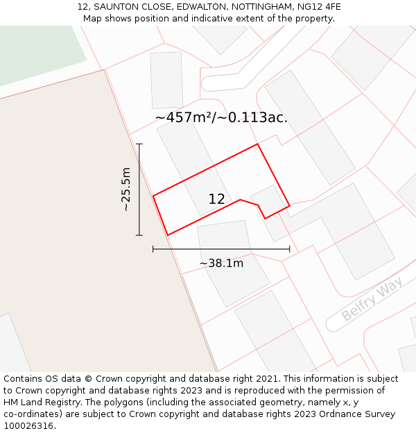 12, SAUNTON CLOSE, EDWALTON, NOTTINGHAM, NG12 4FE: Plot and title map