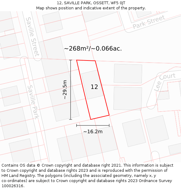 12, SAVILLE PARK, OSSETT, WF5 0JT: Plot and title map