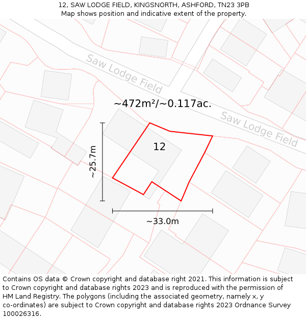 12, SAW LODGE FIELD, KINGSNORTH, ASHFORD, TN23 3PB: Plot and title map