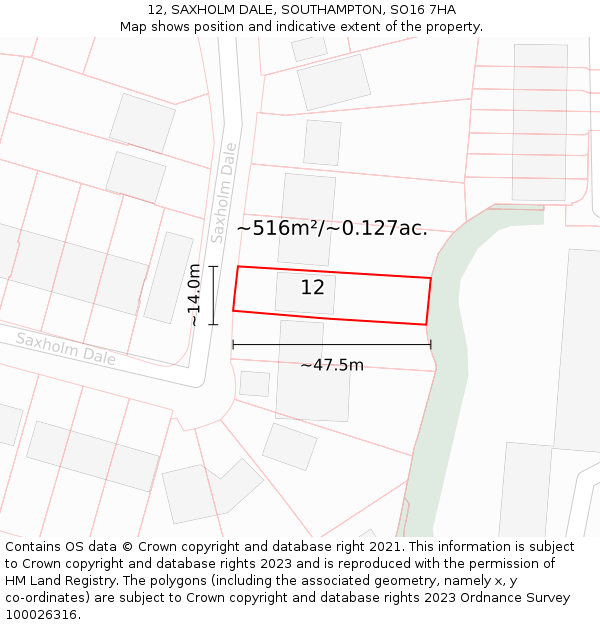 12, SAXHOLM DALE, SOUTHAMPTON, SO16 7HA: Plot and title map