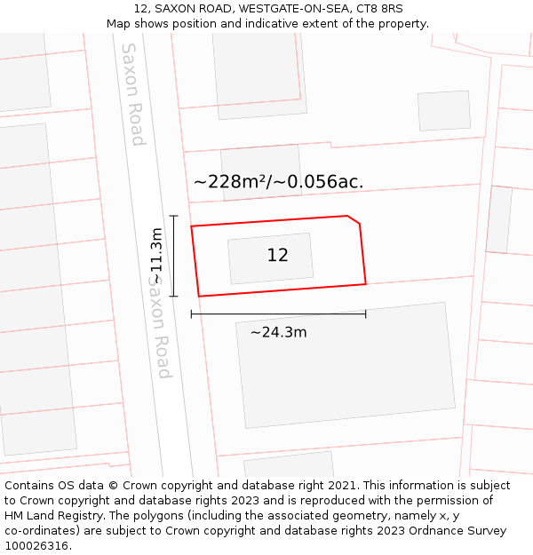 12, SAXON ROAD, WESTGATE-ON-SEA, CT8 8RS: Plot and title map