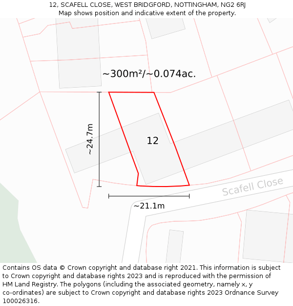 12, SCAFELL CLOSE, WEST BRIDGFORD, NOTTINGHAM, NG2 6RJ: Plot and title map