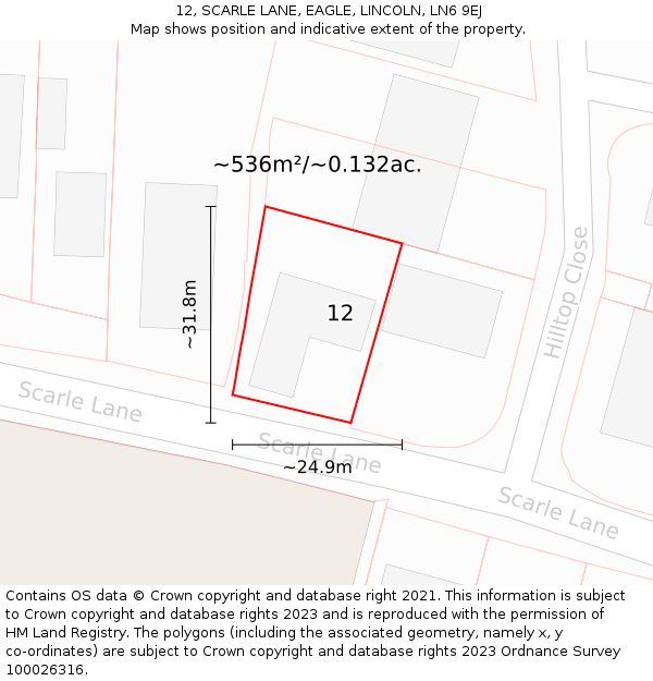 12, SCARLE LANE, EAGLE, LINCOLN, LN6 9EJ: Plot and title map