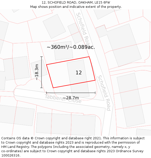 12, SCHOFIELD ROAD, OAKHAM, LE15 6FW: Plot and title map