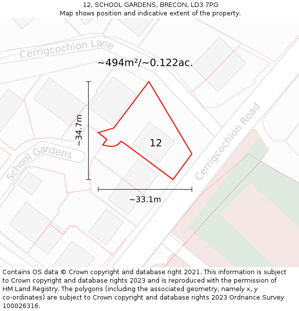 12, SCHOOL GARDENS, BRECON, LD3 7PG: Plot and title map