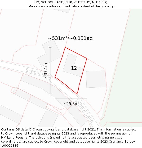 12, SCHOOL LANE, ISLIP, KETTERING, NN14 3LQ: Plot and title map