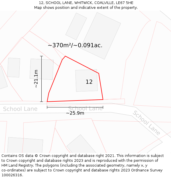 12, SCHOOL LANE, WHITWICK, COALVILLE, LE67 5HE: Plot and title map