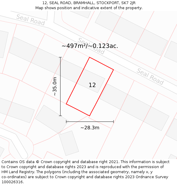 12, SEAL ROAD, BRAMHALL, STOCKPORT, SK7 2JR: Plot and title map