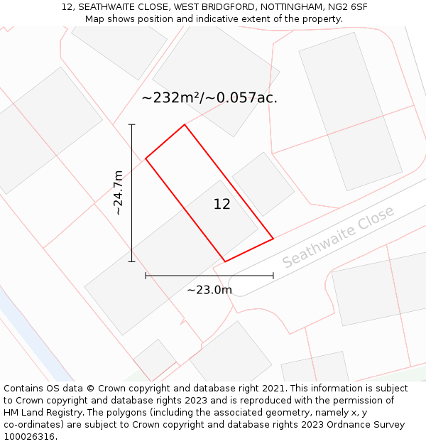 12, SEATHWAITE CLOSE, WEST BRIDGFORD, NOTTINGHAM, NG2 6SF: Plot and title map