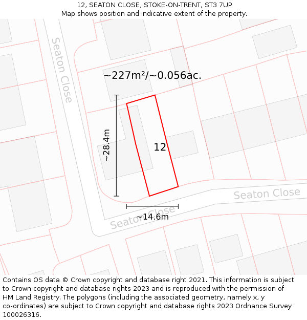 12, SEATON CLOSE, STOKE-ON-TRENT, ST3 7UP: Plot and title map