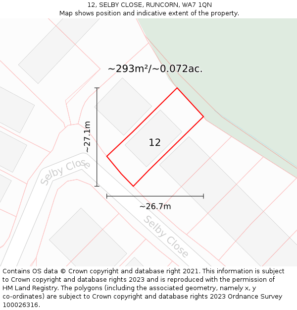 12, SELBY CLOSE, RUNCORN, WA7 1QN: Plot and title map