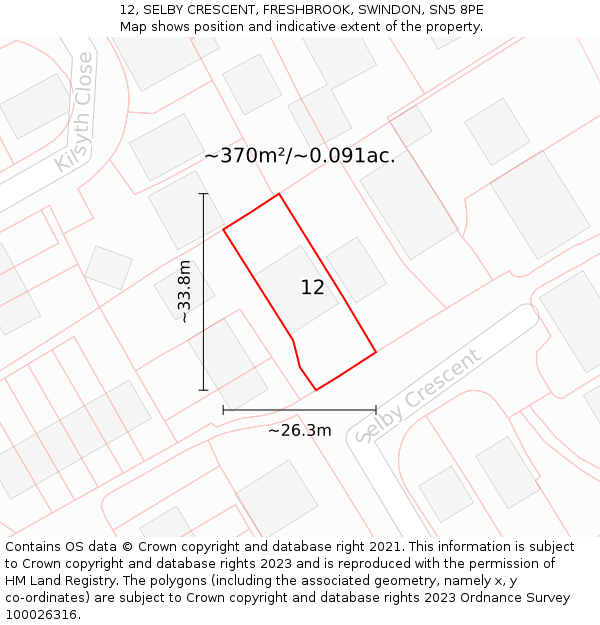 12, SELBY CRESCENT, FRESHBROOK, SWINDON, SN5 8PE: Plot and title map