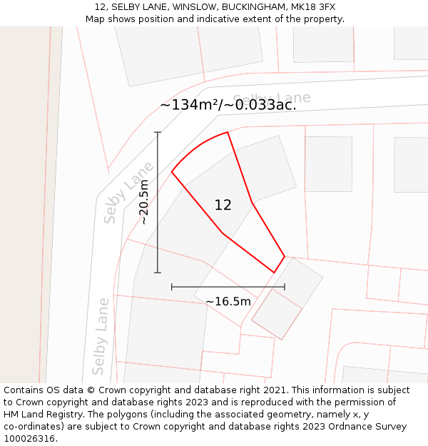 12, SELBY LANE, WINSLOW, BUCKINGHAM, MK18 3FX: Plot and title map