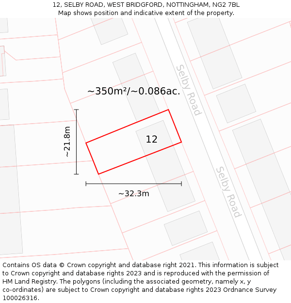 12, SELBY ROAD, WEST BRIDGFORD, NOTTINGHAM, NG2 7BL: Plot and title map