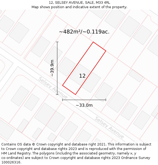 12, SELSEY AVENUE, SALE, M33 4RL: Plot and title map