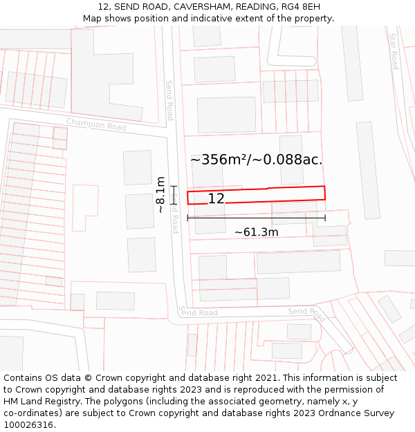 12, SEND ROAD, CAVERSHAM, READING, RG4 8EH: Plot and title map