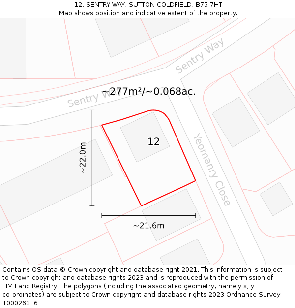 12, SENTRY WAY, SUTTON COLDFIELD, B75 7HT: Plot and title map