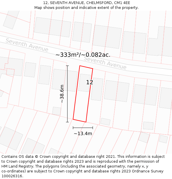 12, SEVENTH AVENUE, CHELMSFORD, CM1 4EE: Plot and title map