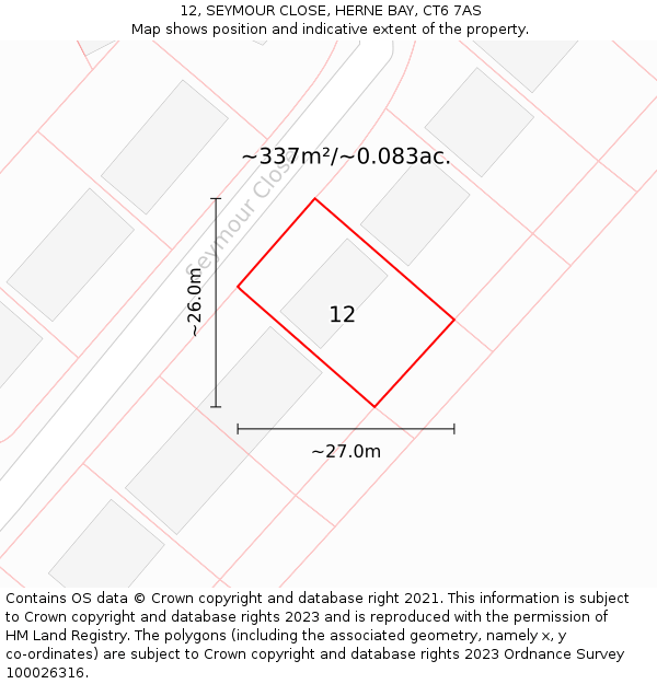 12, SEYMOUR CLOSE, HERNE BAY, CT6 7AS: Plot and title map