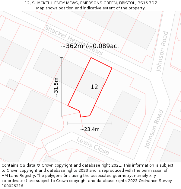 12, SHACKEL HENDY MEWS, EMERSONS GREEN, BRISTOL, BS16 7DZ: Plot and title map