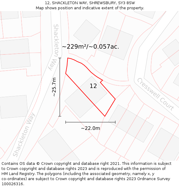 12, SHACKLETON WAY, SHREWSBURY, SY3 8SW: Plot and title map