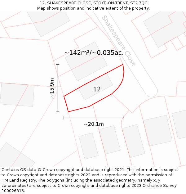 12, SHAKESPEARE CLOSE, STOKE-ON-TRENT, ST2 7QG: Plot and title map