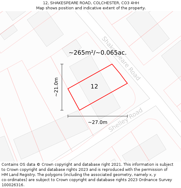 12, SHAKESPEARE ROAD, COLCHESTER, CO3 4HH: Plot and title map