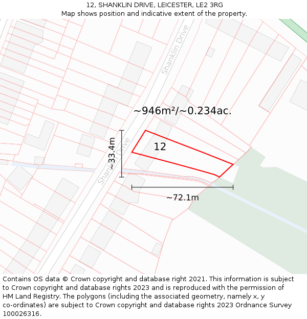 12, SHANKLIN DRIVE, LEICESTER, LE2 3RG: Plot and title map