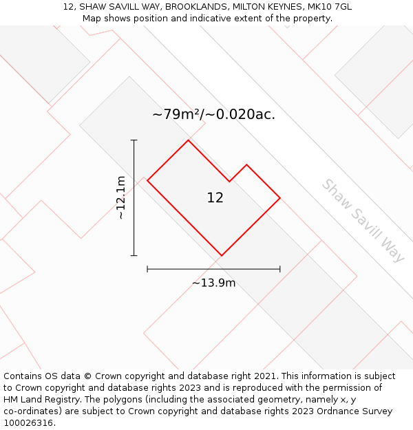 12, SHAW SAVILL WAY, BROOKLANDS, MILTON KEYNES, MK10 7GL: Plot and title map