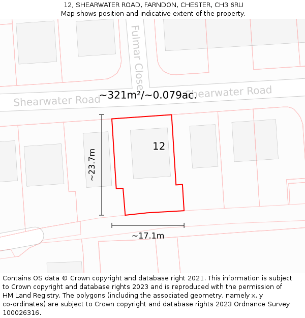 12, SHEARWATER ROAD, FARNDON, CHESTER, CH3 6RU: Plot and title map