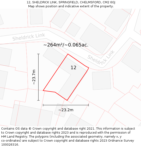 12, SHELDRICK LINK, SPRINGFIELD, CHELMSFORD, CM2 6GJ: Plot and title map