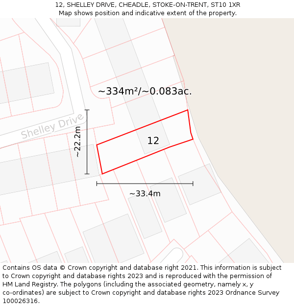 12, SHELLEY DRIVE, CHEADLE, STOKE-ON-TRENT, ST10 1XR: Plot and title map