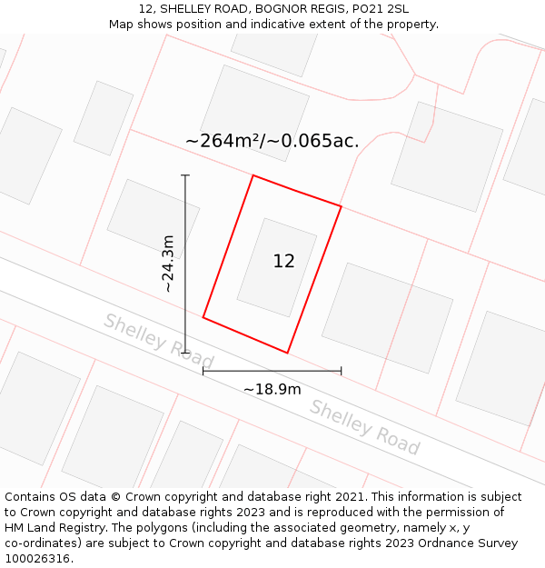 12, SHELLEY ROAD, BOGNOR REGIS, PO21 2SL: Plot and title map