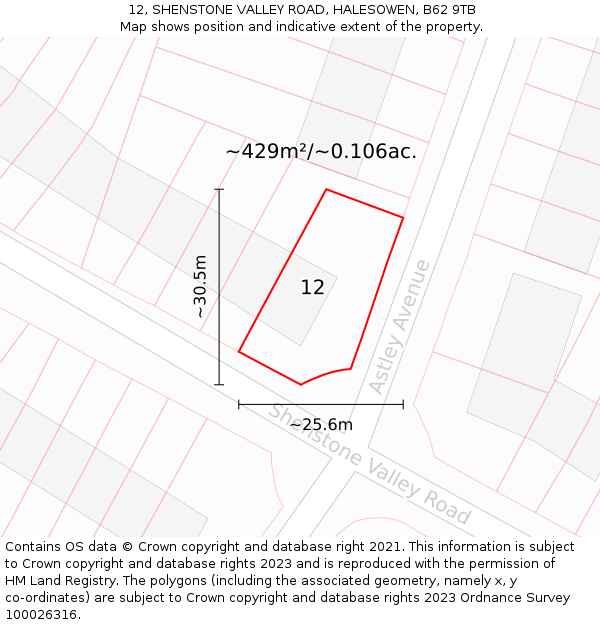 12, SHENSTONE VALLEY ROAD, HALESOWEN, B62 9TB: Plot and title map