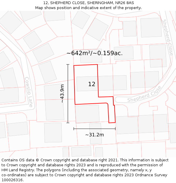 12, SHEPHERD CLOSE, SHERINGHAM, NR26 8AS: Plot and title map